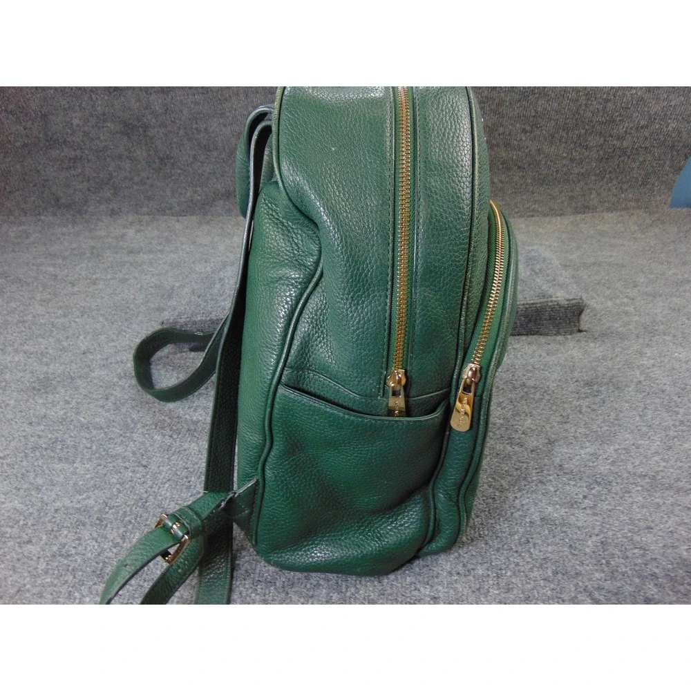 Michael Kors Abbey Backpack Green Pebbled Leather Gold Hardware Medium Zip Bag